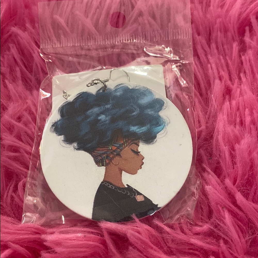 Blue Afro Art Drop Earrings - Women Accessories